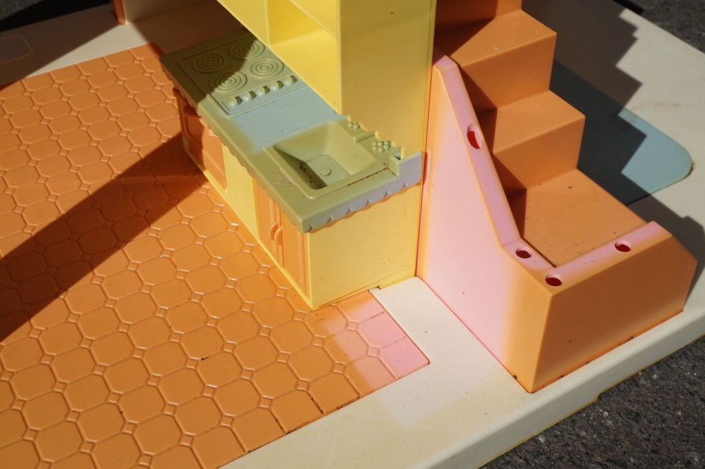 The Playskool Victorian Dollhouse, before bleaching. The yellowing occurred on all the exposed areas.