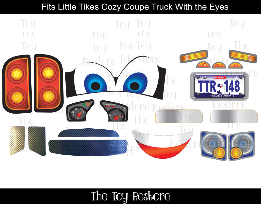 Decals Fits Little Tikes Cozy Truck with eyes Texas Plate