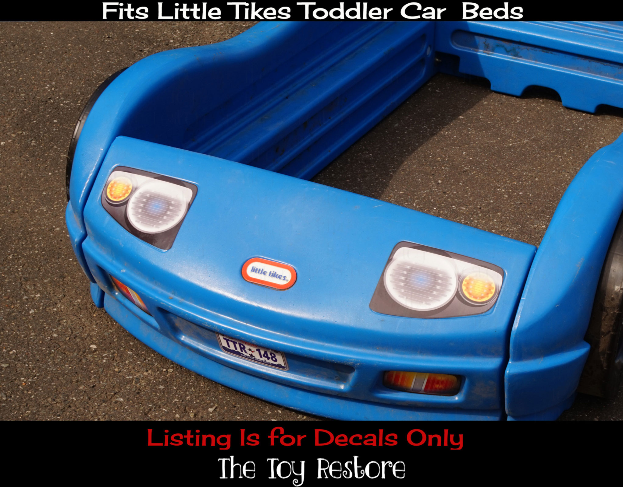 Replacement decals Fits Little Tikes Blue Toddler Car Bed