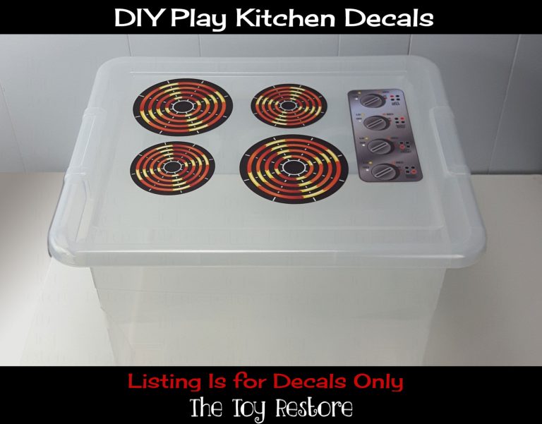 DIY Kids Play Kitchen using a Plastic Tote 4 burners plus dials